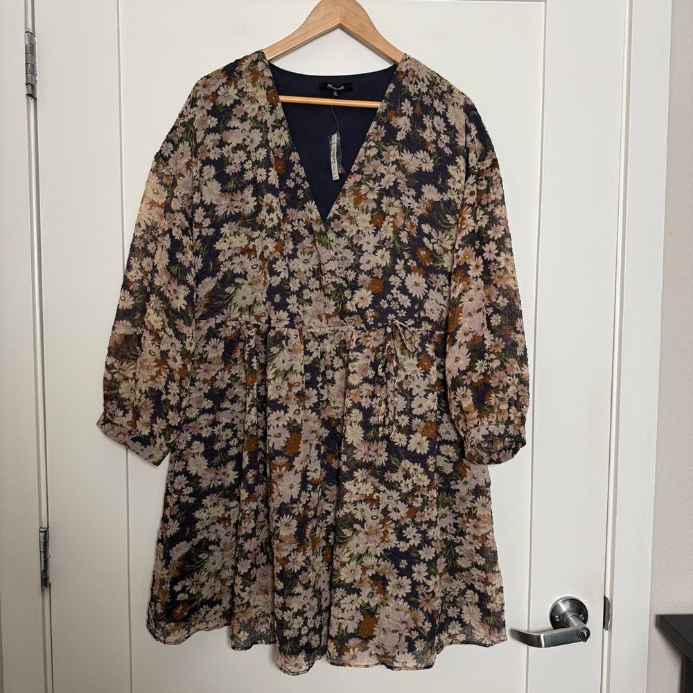 Madewell Drawstring Faux Wrap Mini Dress Daisy Reverie Sz XL Floral NWT ND162